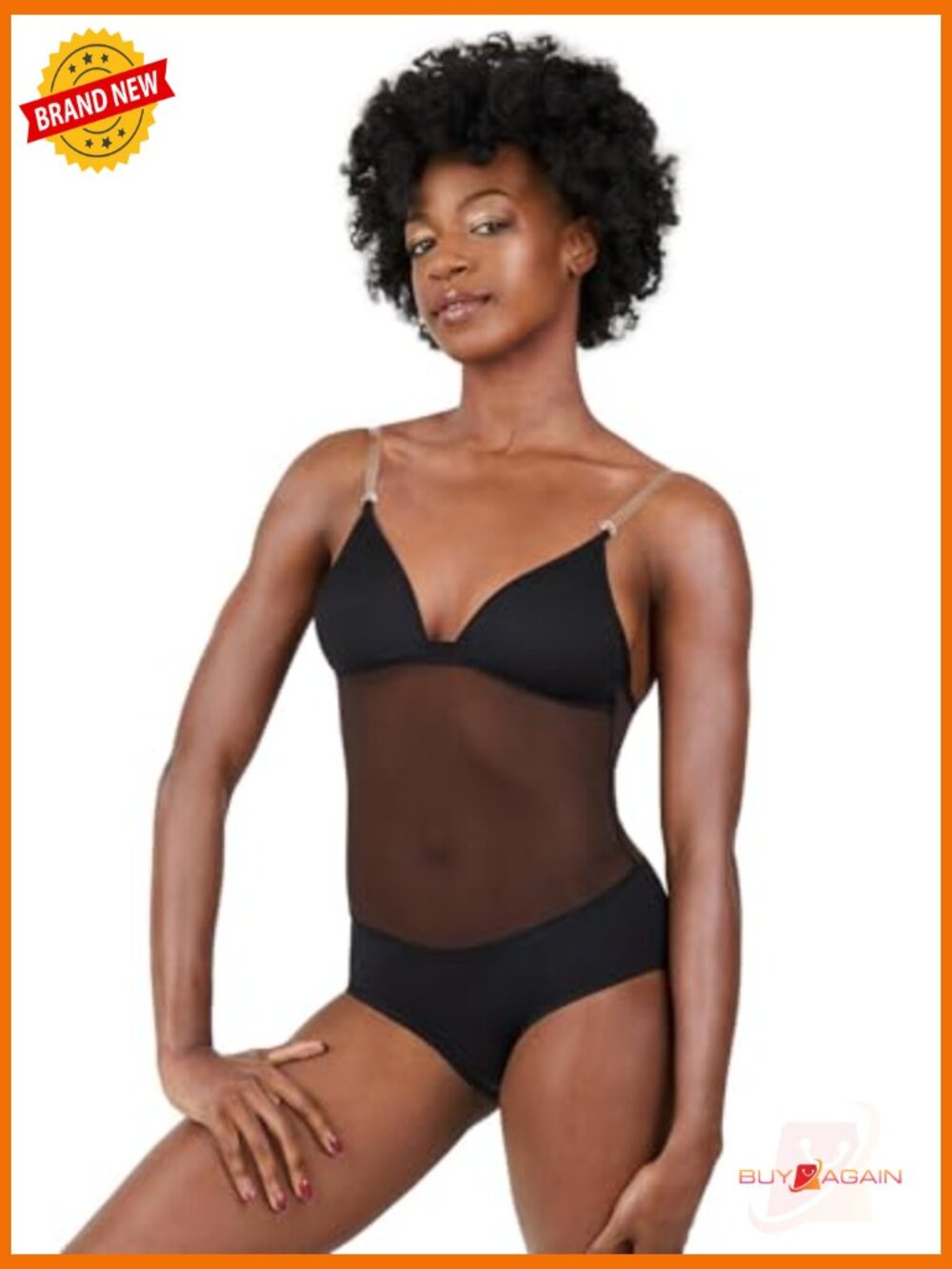 Plunging Front Neck Leotard with Padded Cups, Racerback, Sleeveless, Small - Picture 2 of 3